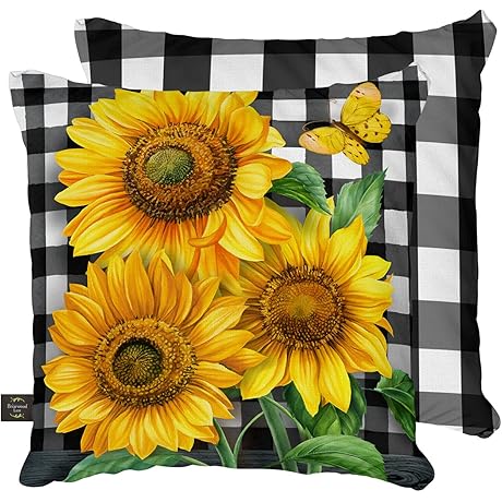 Briarwood Lane Checkered Sunflowers Summer Decorative Pillow