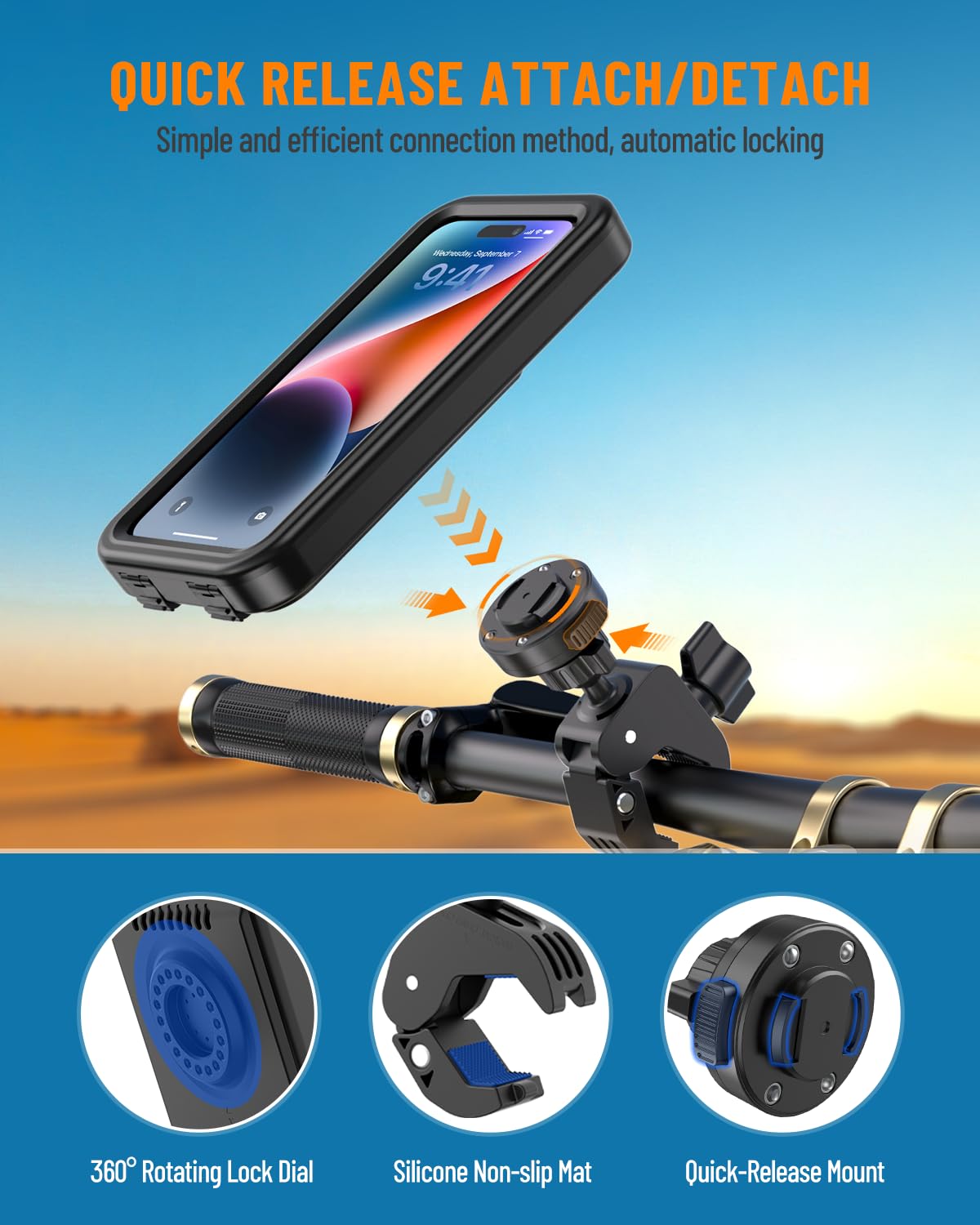 Handyhalterung Motorrad Wasserdicht【1s Schnellspanner】 Handyhalterung Fahrrad Anti-Vibration 360° Handyhalter Fahrradlenker mit Touch ID Roller Handyhalterung für Smartphone is zu 6,9"