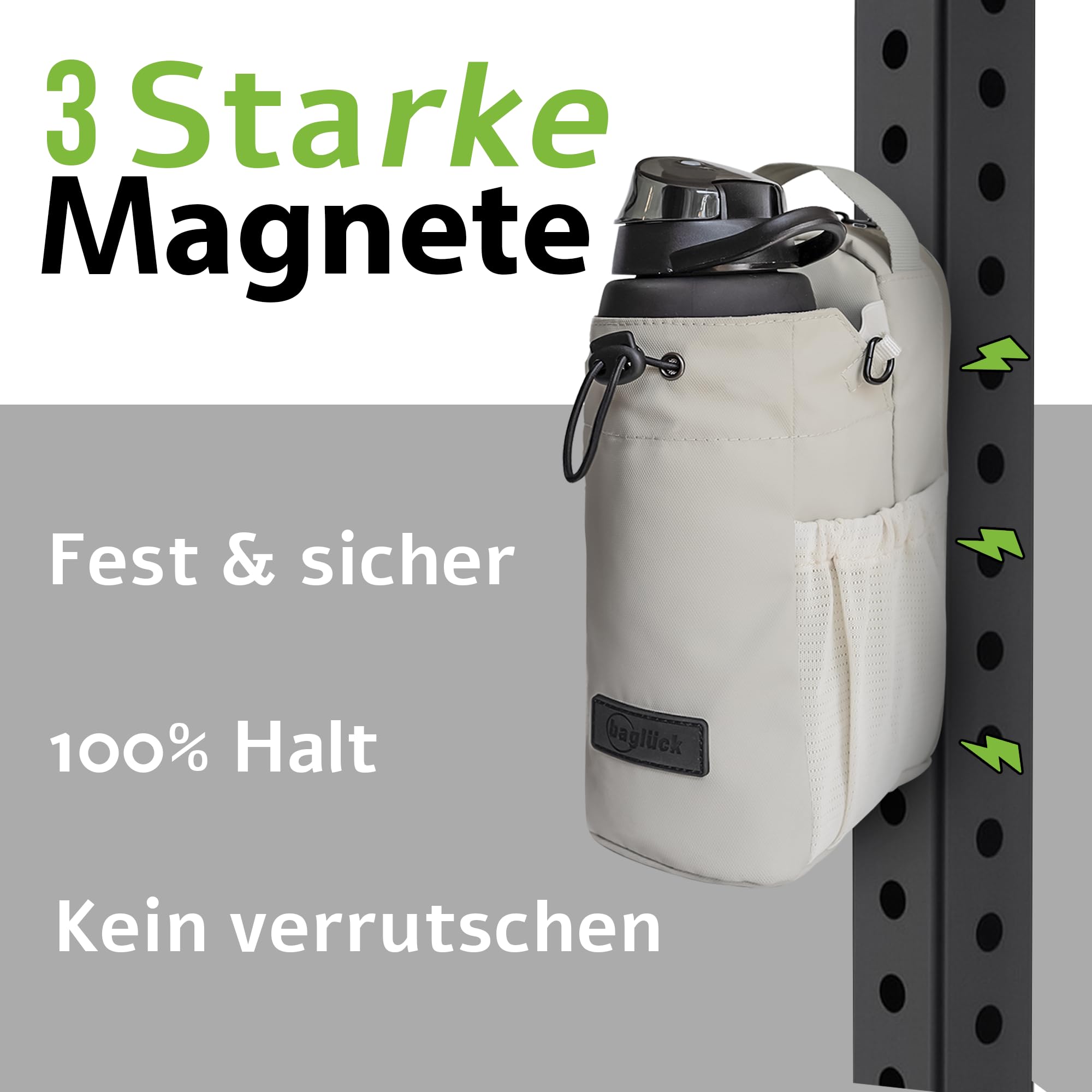 Magnetische Sporttasche mit Flaschenhalter – universelle Schulter- & Umhängetasche für Damen & Herren, ideal fürs Gym, Freizeit & Reisen (Beige)