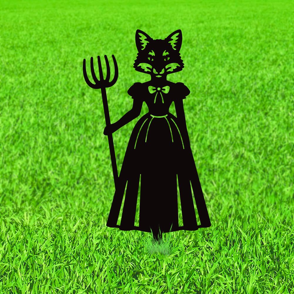 WADORN Cute Anthropomorphic Fox Metal Garden Stakes, Black Animal Silhouette Decorative Art for Yard Art Patio Outdoor Garden Backyard Lawn Ornaments Home Decorations Gifts for Fox Lovers Women Men