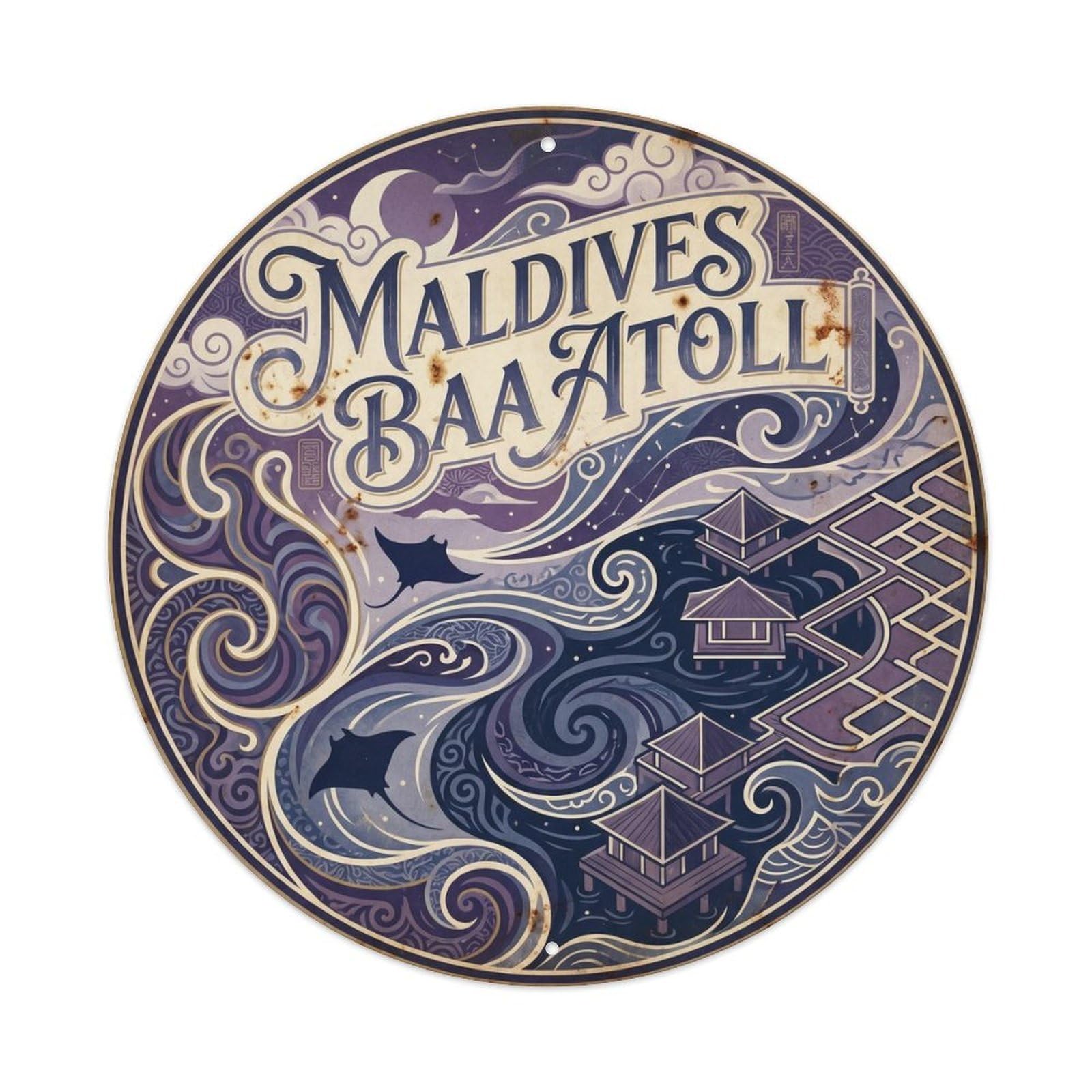 Olyhtr 8X8inch Classic Style Baa Maldives Coral Coast Classic Illustration Metal Tin Sign