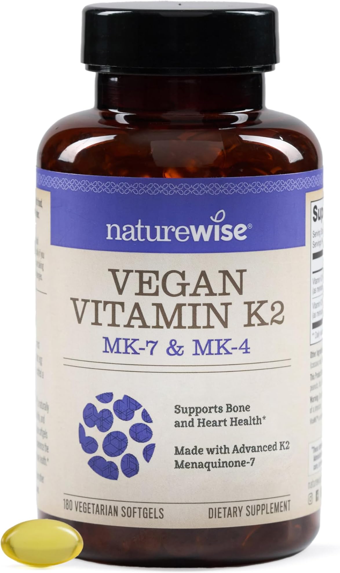 NatureWise Vitamin K2 600mcg Supplement with MK-7 100mcg & MK-4 500mcg - Enhanced Bioavailable Formula - K Complex for Bone and Heart Health - Vegan, Gluten Free, Non-GMO -180 Softgels[6-Month Supply]