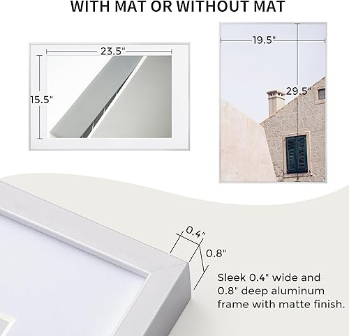 Miniatura 405 de Fun Memories Portarretratos de metal de 16 x 20 pulgadas con paspartú de 11 x 14 pulgadas, acabado de aluminio cepillado, parte delantera de vidrio