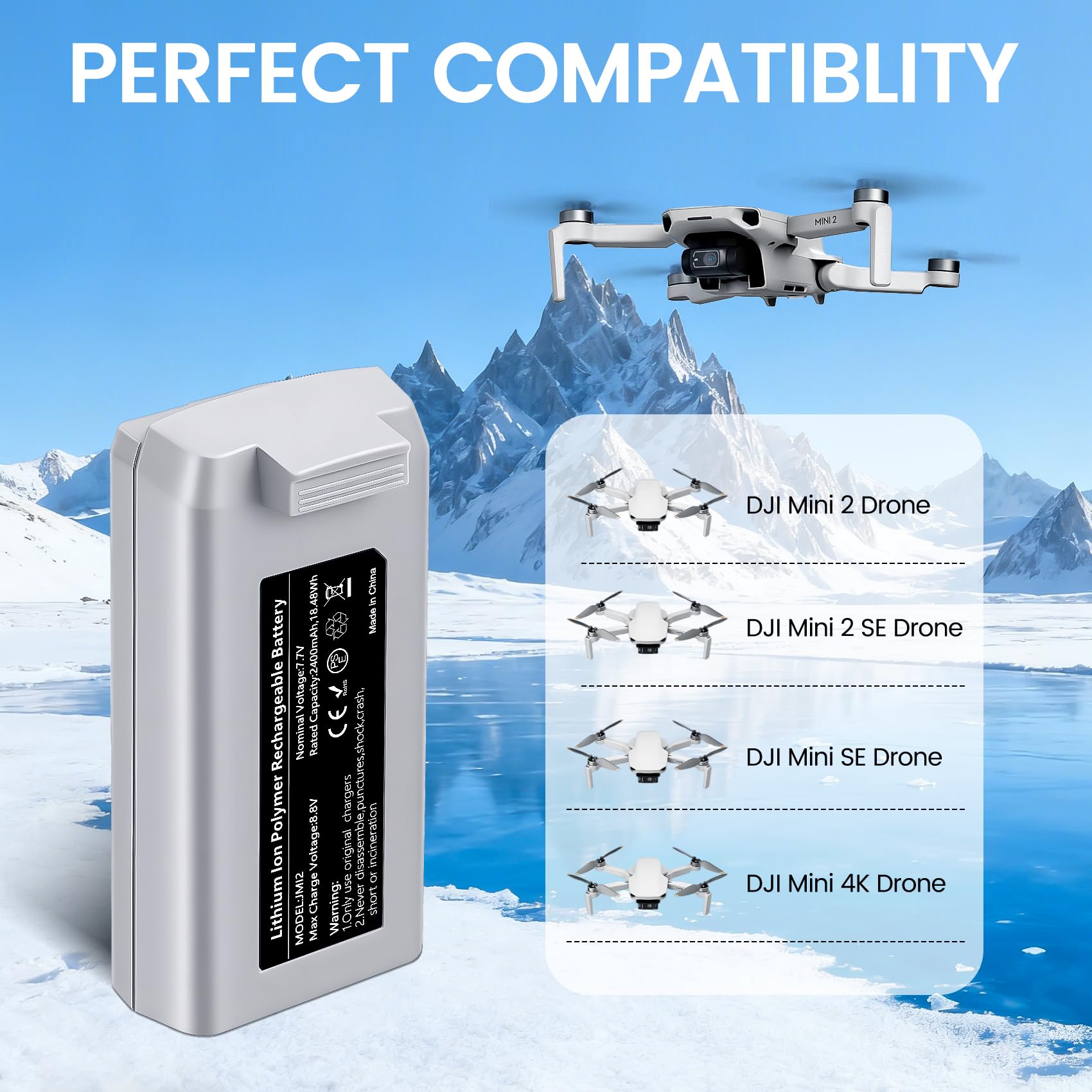 DJI Mini 4K/2 Series Batería de vuelo inteligente recargable 2400 mAh 7.7 V paquete de 2