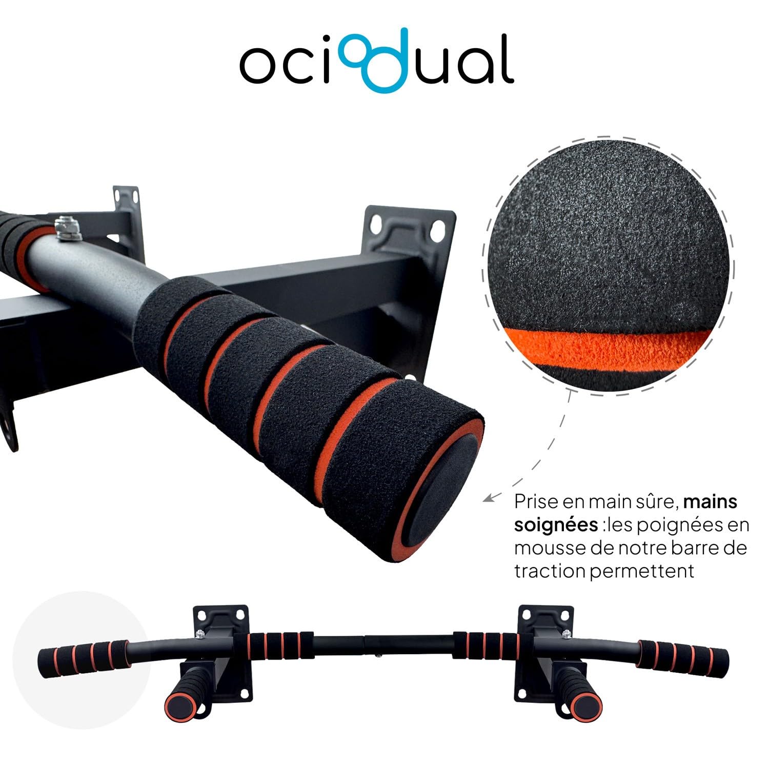 OcioDual Barre de Tractions, Barre de Traction Murale Avec Vis Incluses, Barre de Traction Musculation, Barre Traction, Barre de Traction pour la Maison, Bar Traction, Pull Up Bar,Noir Mat