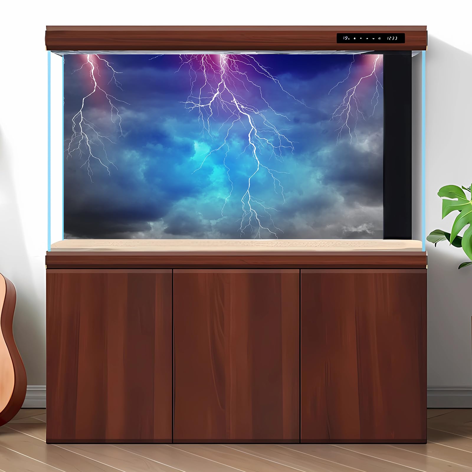 Stormy Sky Aquarium Background Dark Cloudy Lightning Flashes Night Sky Fish Tank Background Lightning Thunder Cloudy Sky Reptile Tank Background Hurricane Tornado View Terrarium Background 72x18in