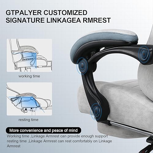 Miniatura 6 de GTPLAYER Silla de juegos, silla de oficina para computadora con cojín de resorte de bolsillo, reposabrazos y reposapiés, silla ergonómica de