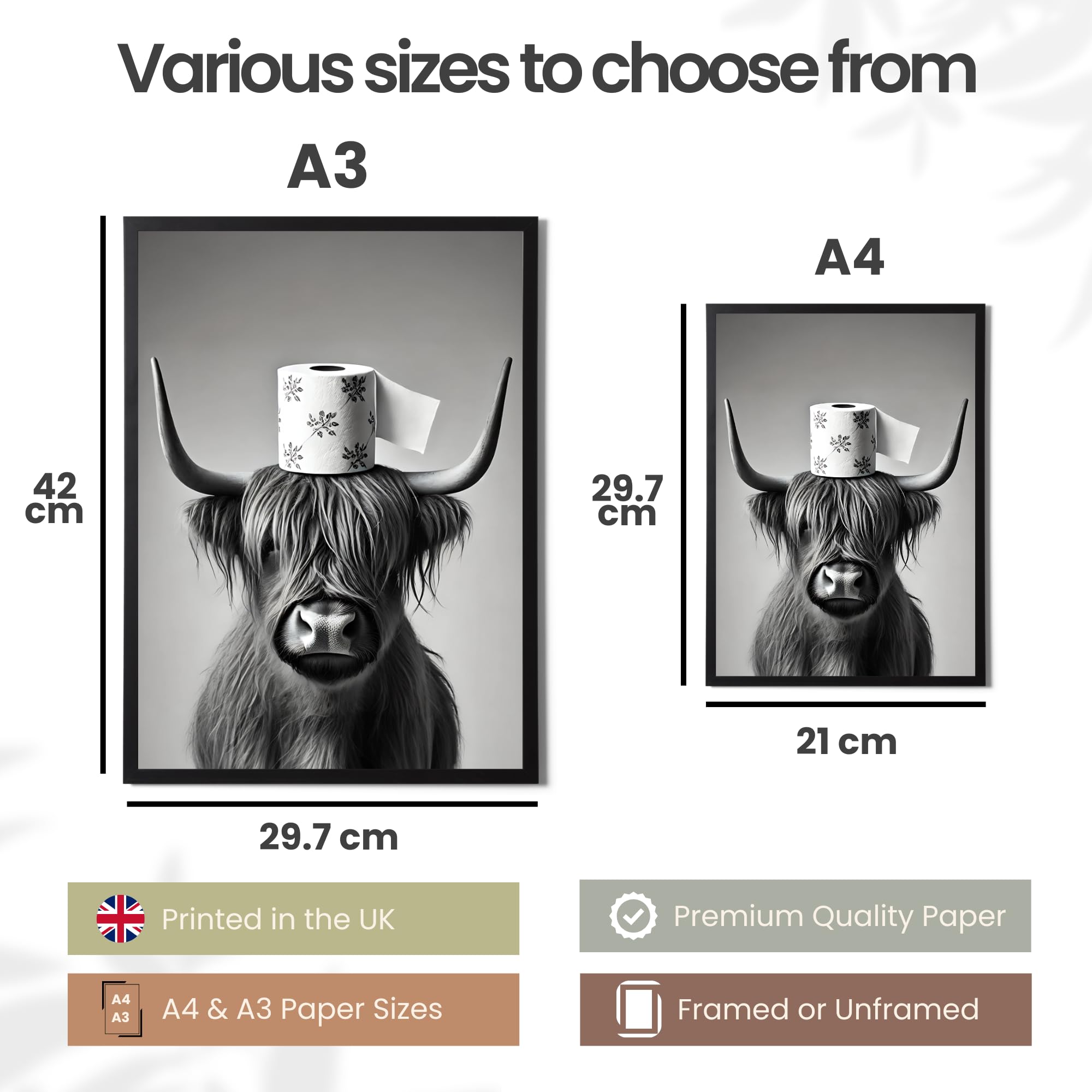State Media Vision Highland Cow With a Toilet Roll A3 Poster No Frame - 29.7x42cm Size Print - Bathroom Wall Art - Image 3