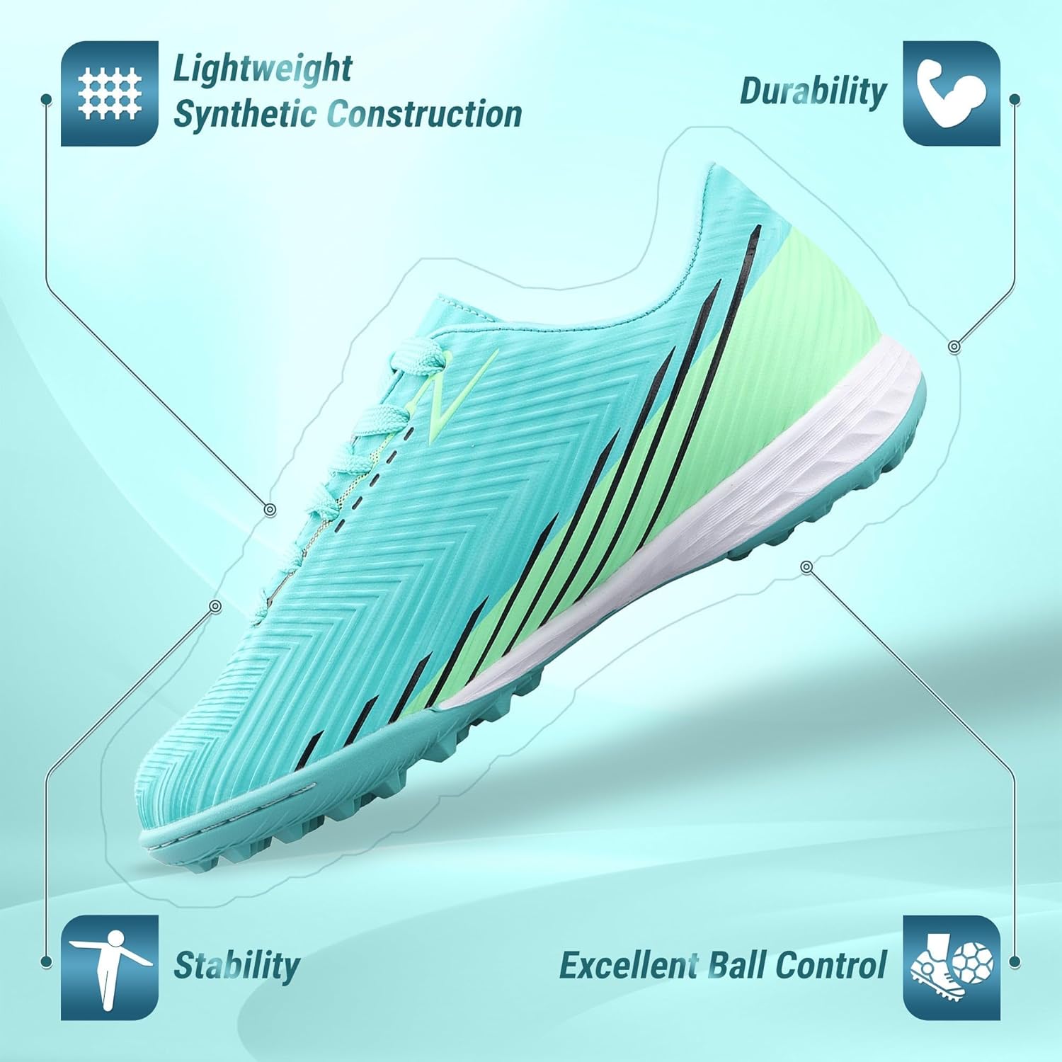 Vizari Tesoro Turf Soccer Shoes for Boys and Girls| Athletic Turf Shoes with Durable Synthetic Upper | Youth Football Turf Shoes with Molded Rubber Oursole | Superior Traction on Turf Ground