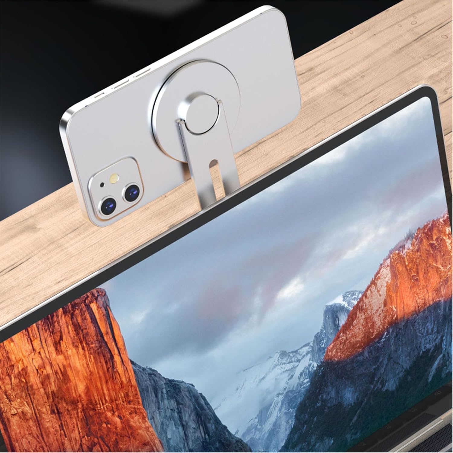 Laptop Phone Holder, Laptop or Desktop Monitor Side Mount Phone Holder, Slim Portable Foldable Smartphone Stand
