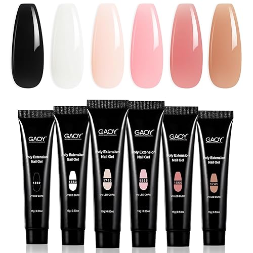 GAOY Juego de gel de poliéster, kit de gel de extensión de uñas, 6 colores clásicos, rosa, nude, negro, gel constructor de uñas para arte de uñas,