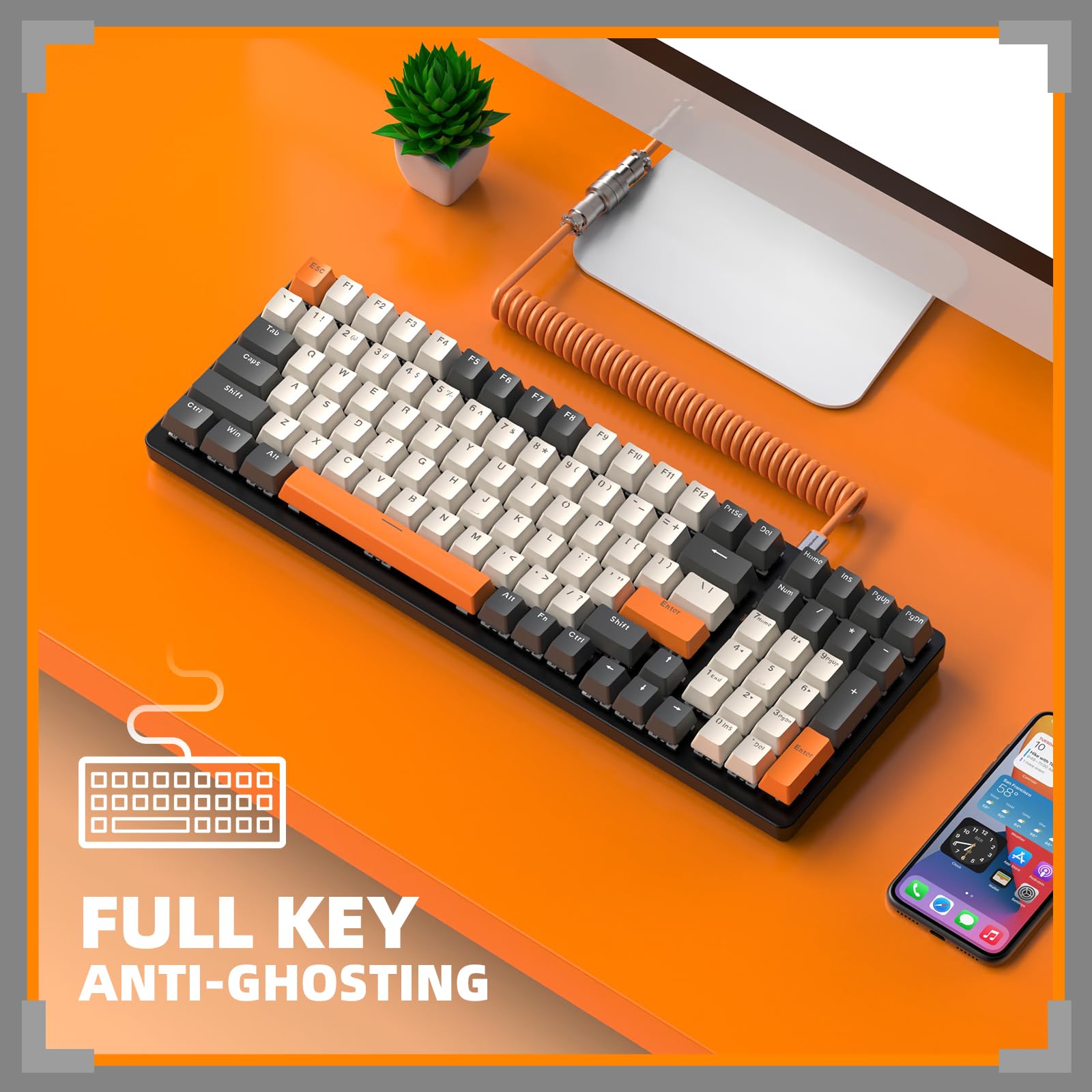 ZIYOU LANG K3 Pro Teclado mecánico para Juegos Teclado con Cable con iluminación Negra RGB Interruptor Rojo 100 Teclas, Cable USB en Espiral Tipo C a USB-A Conector de aviación de Metal Desmontable