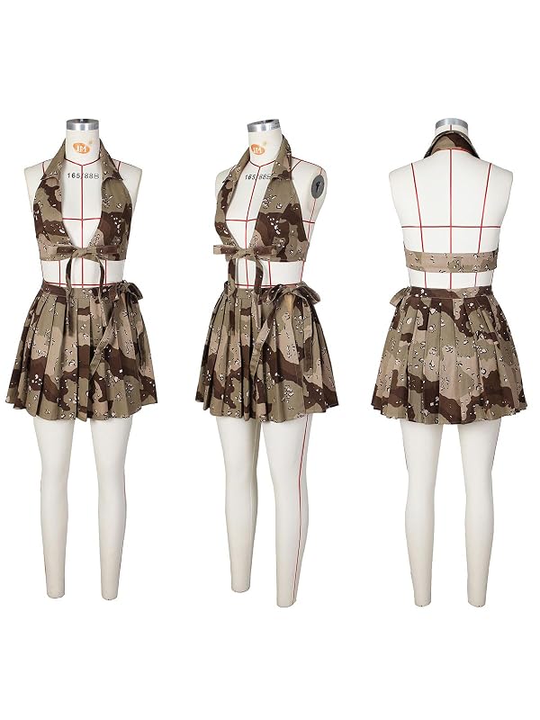 Akmipoem Matching Sets for Women Summer 2 Piece V Neck Halter Tops and Short Skirts Outfits Sexy Clubwear Desert L by Akmipoem - Image 6