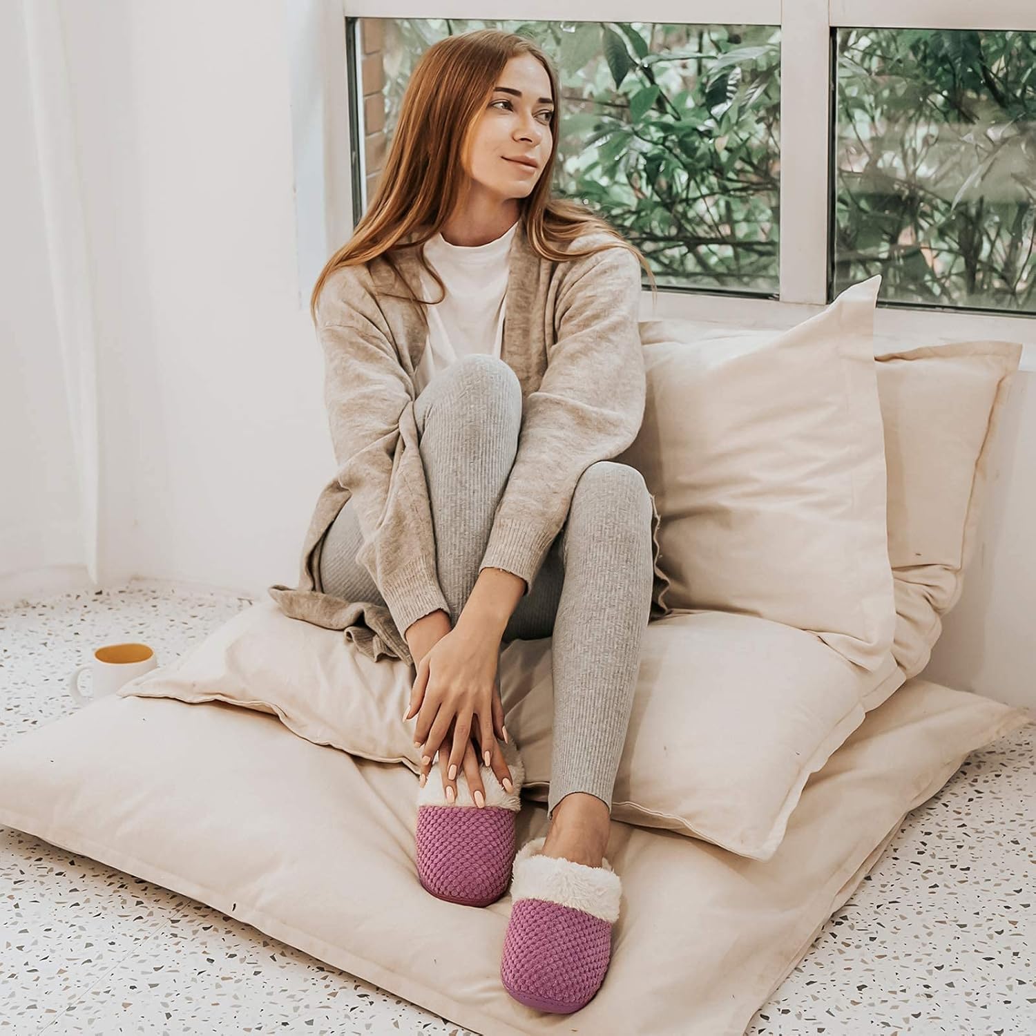 ULTRAIDEAS Women's Warm Winter House Shoes Slippers Memory Foam with Comfy Fleece, Fuzzy Slip-on Indoor Outdoor - Image 5