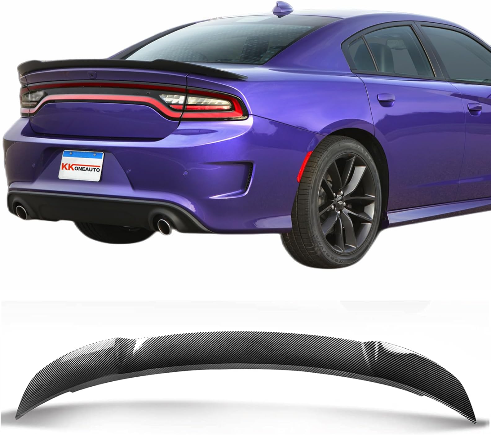 KKoneAuto Rear Spoiler Compatible with 2011-2021 Dodge Charger Carbon Fiber Style Rear Trunk Spoiler Wing Hellcat Style