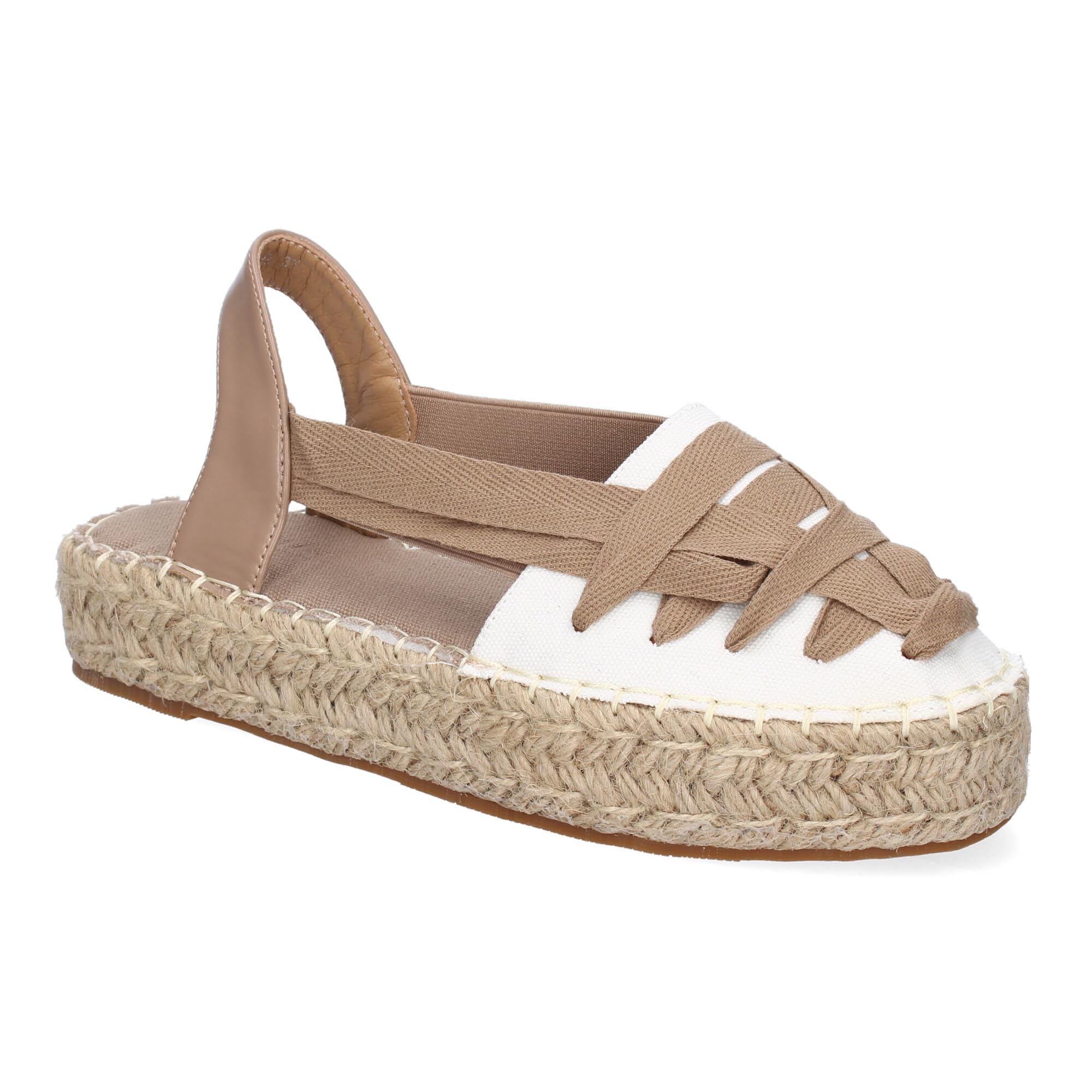 Alpargata Plana Estilo Valenciana para Mujer con Yute, Comodas y Elegantes, Diseno Moderno con Cintas en la Pala Decorativas, Sin Cierre con Material Elastico.