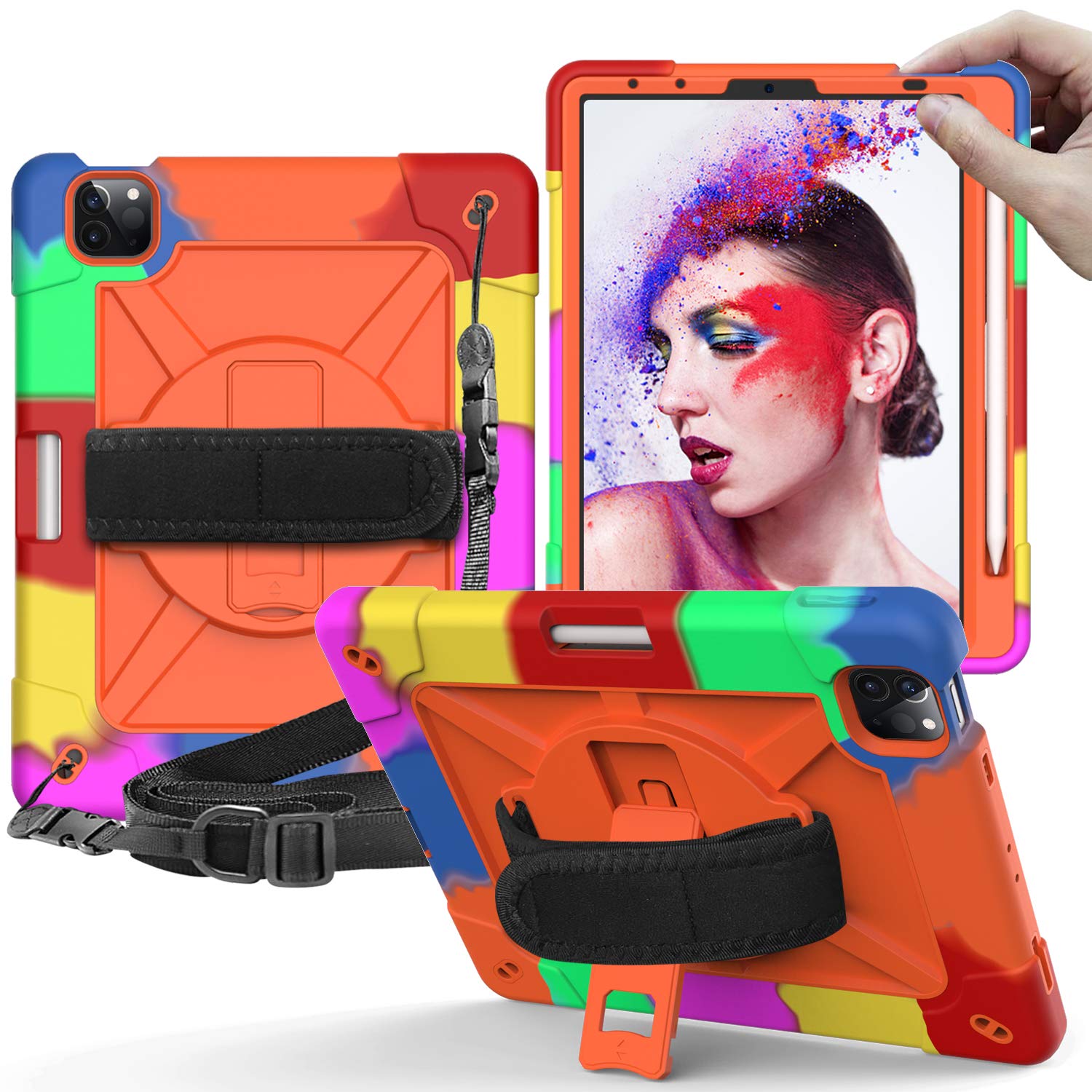 deumdlrs for iPad Pro 11 2021/2020 / 2018, iPad 11 Pro Case 3rd/2nd/1st Generation with Rotary Stand and Pencil Holder, Amour Robust Anti-Shock Case for iPad Pro 11 2021