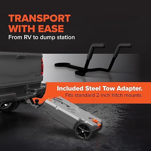 Miniatura 37 de Camco Rhino Tanque de basura portátil para vehículos recreativos de 28 galones con manguera y accesorios, duradero, sin fugas e inodoro (39004)