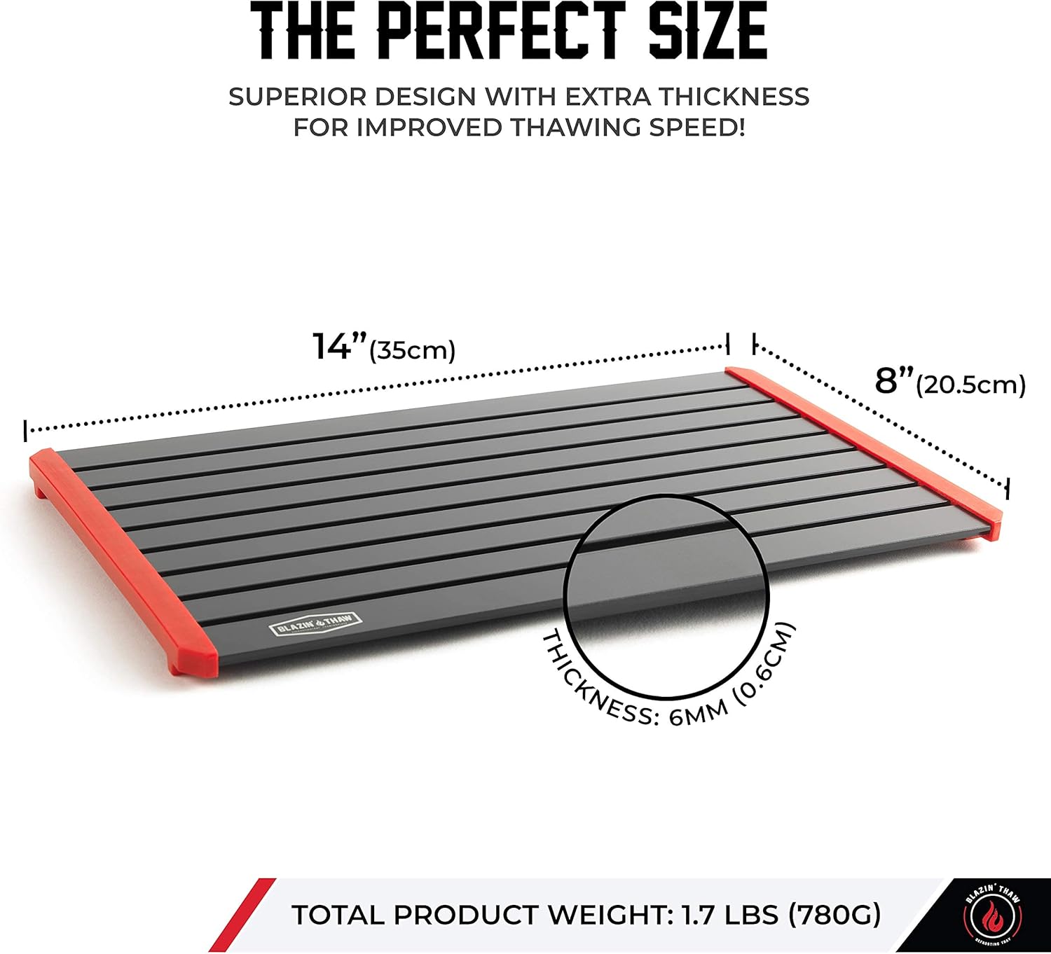 BLAZIN' THAW Defrosting Tray for Frozen Meat | 14" Large Size | Aluminium Plate for Thawing Frozen Food | 2 Rolling Grilling Baskets | Barbecue Grill Set with BBQ Gloves |
