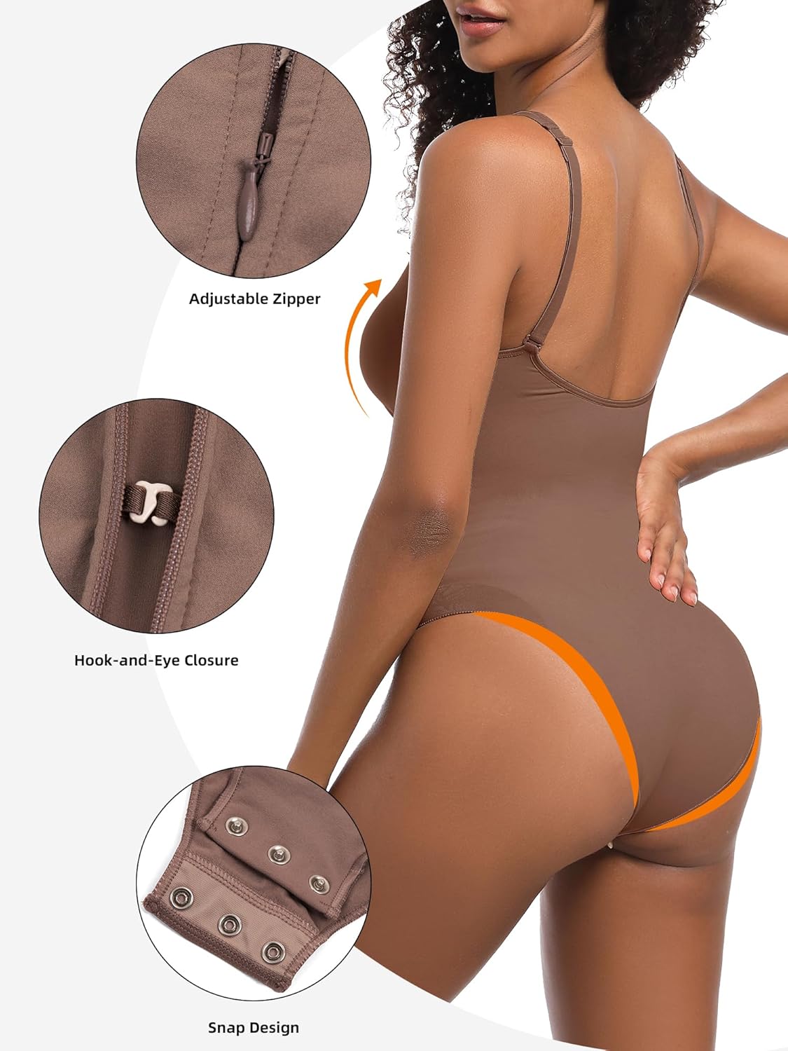 Zip Shapewear Bodysuit for Women V-Neck Full Body Suit Tummy Control Butt Lifting Shaper - Image 2