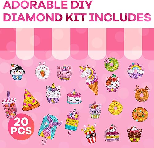 Miniatura 2 de Kits de Pintura de Diamantes Cymbana para Niños 20 Piezas de Postres Incluye Cupcake, Dona, Helado, Palomitas de Maíz, Galletas