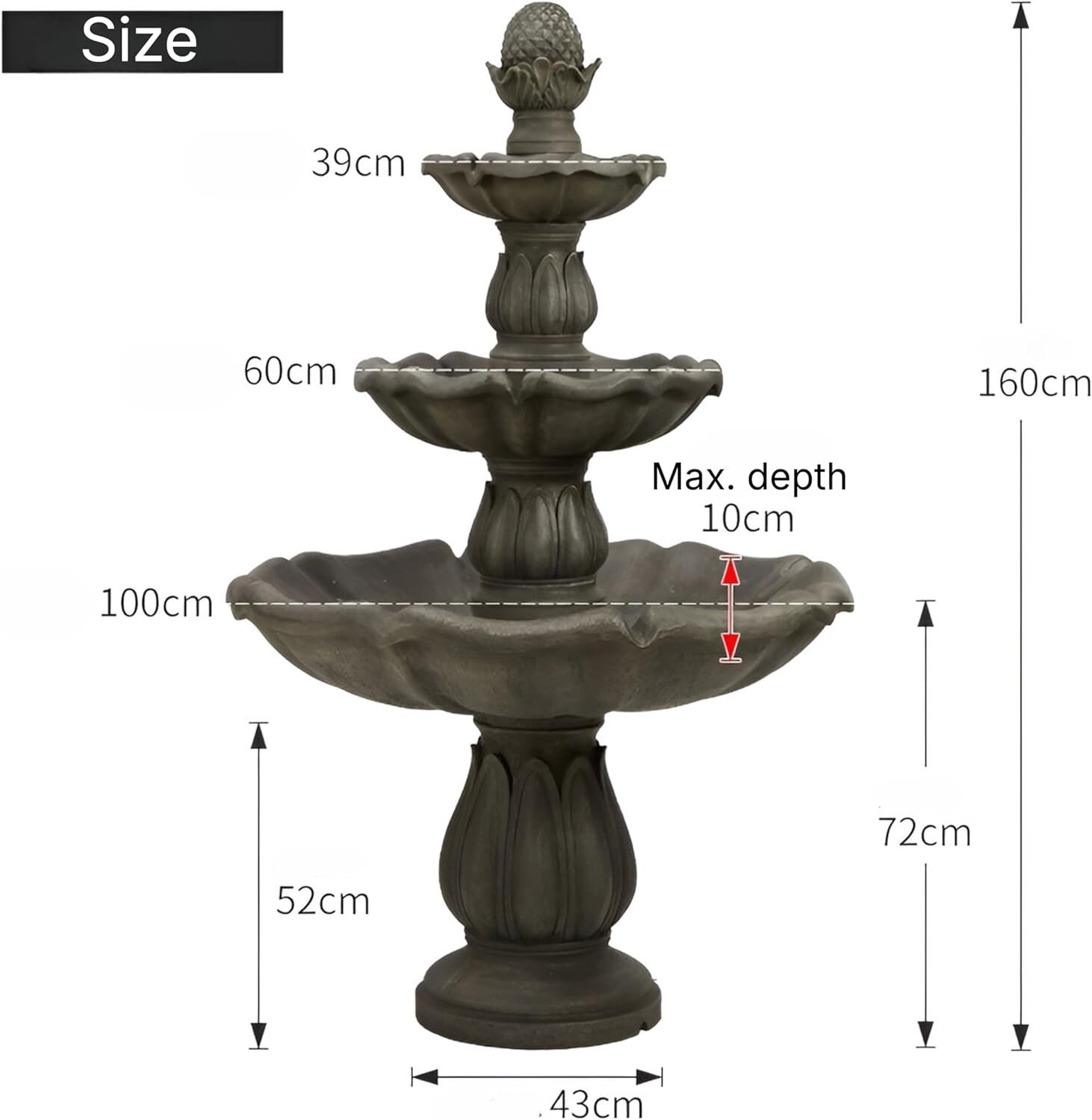 63 Inch Electric Fountain - Outdoor Crystal - 4 Tier Outdoor Fountain with Pineapple Top + Free Protective Cover & Natural Crystals (Style 1)(Style 1)