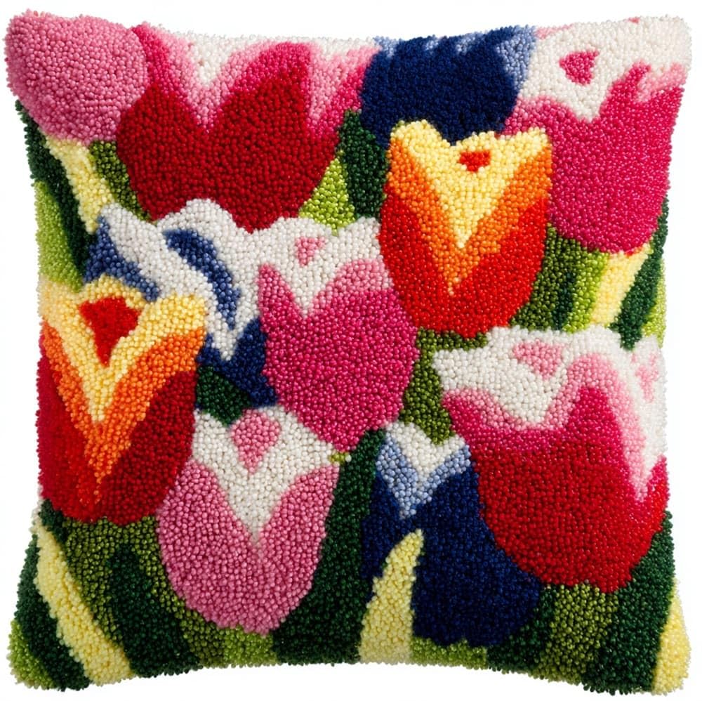FWRTYCB DIY Latch Pillow Case Kits Tulips Crochet Cushion Cover