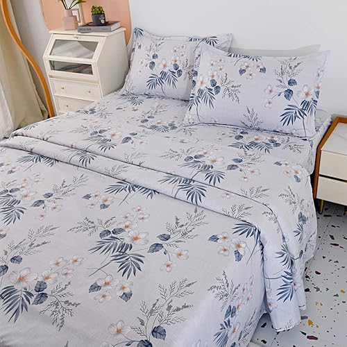 Miniatura 2 de HOOBUY Juego de sábanas de microfibra suave con estampado de 3 piezas, incluye sábana encimera con estampado floral, sábana bajera con bolsillo