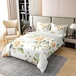 Erosebridal Champagne Flower King 100% Cotton Duvet Cover, Boho Floral Bedding Set, Elegant Flower Boho Comforter Cover for Women Adults Girls Bedroom, Watercolor Flowers Bedclothes