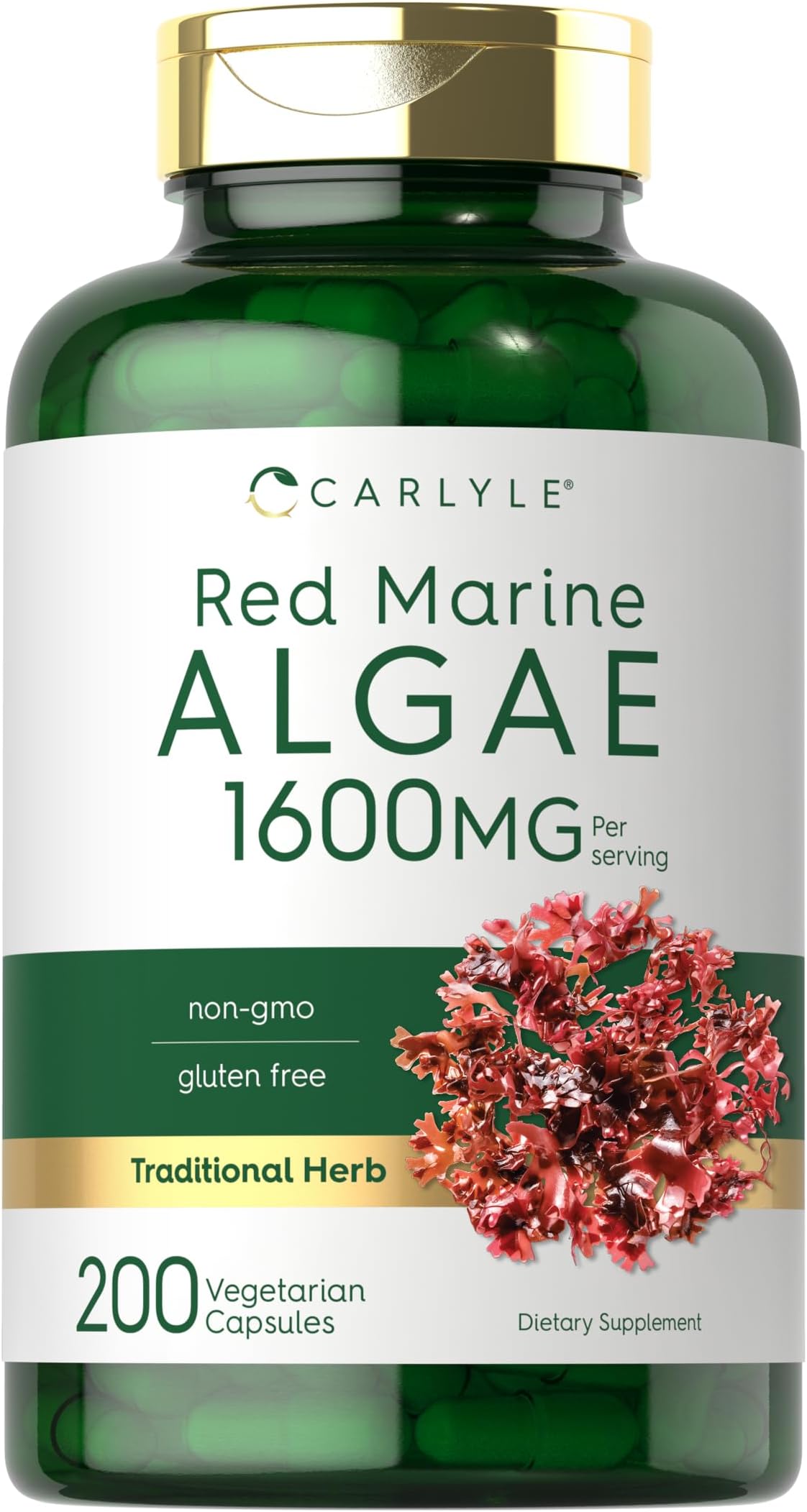 Red Marine Algae 1600mg | 200 Capsules | Vegetarian Supplement | Non-GMO, Gluten Free |