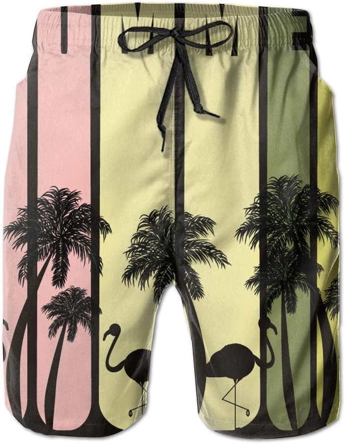 MSACRH Summer Flamingo Men's Summer Quick-Drying Beach Shorts Swim Trunks Cargo Shorts Surfing Running Cargo Shorts