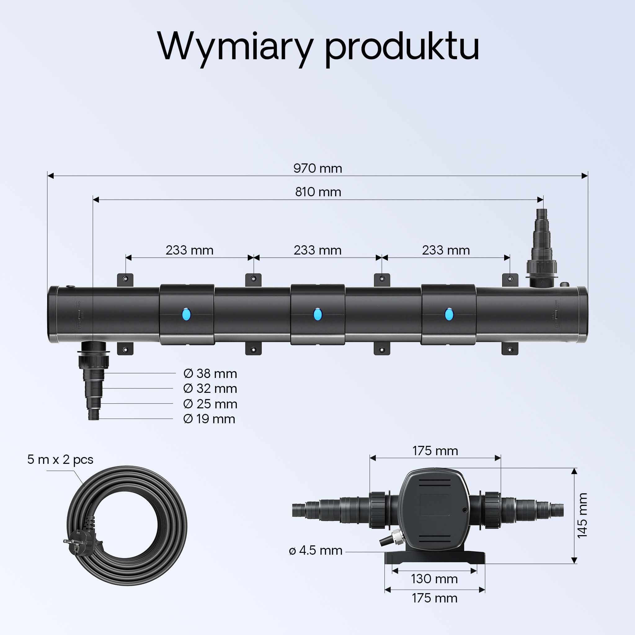 SunSun Zestaw filtrów do stawu o mocy 72 W, pompa Eco o mocy 25 m, wąż do skimmera, fontanna