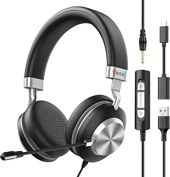 Wantek Headset wtih Mic, USB Headset with Microphone for PC, Computer Headset with Noise Canceling Microphone with Mute for Work Home Office Online Skype Zoom Meetings
