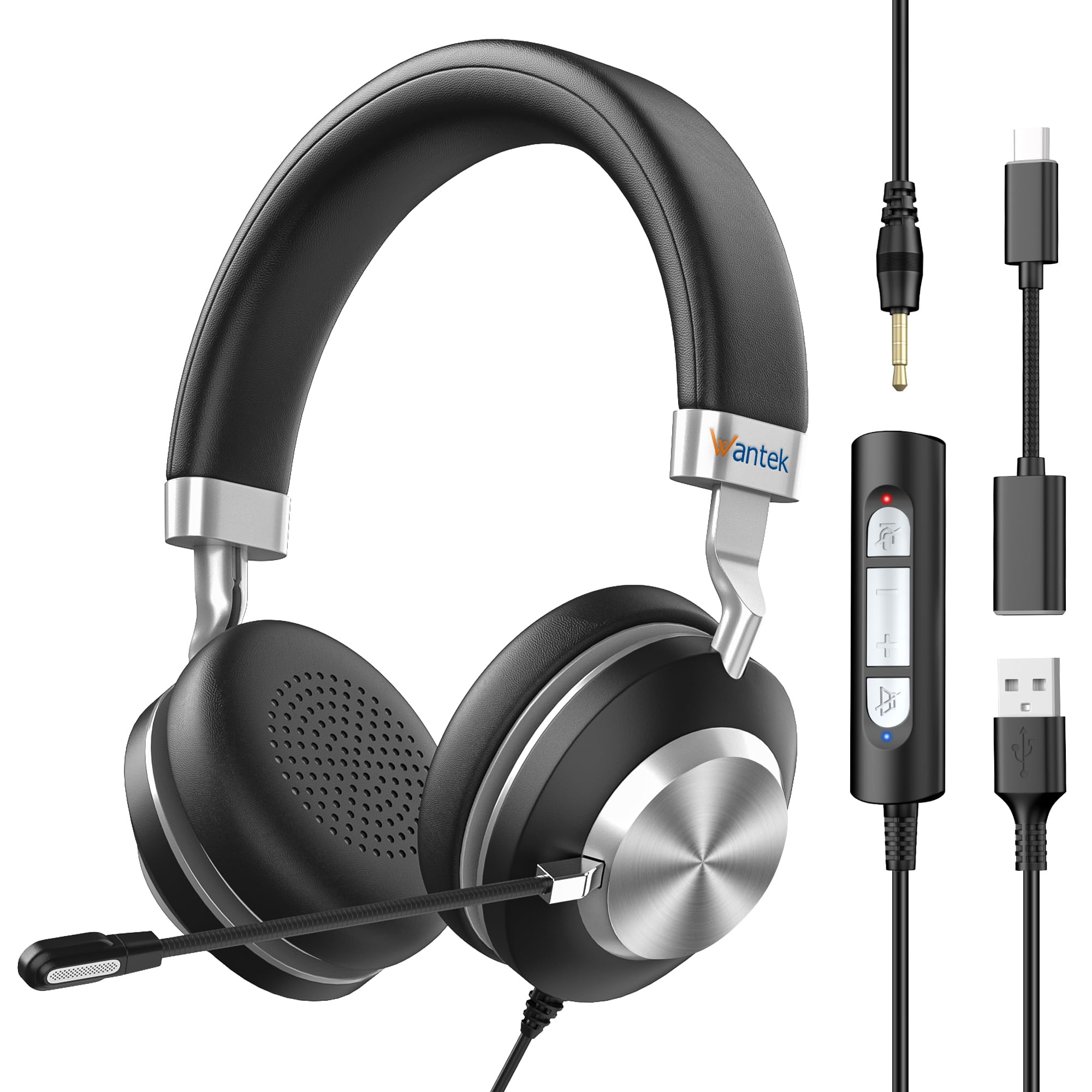 Wantek Headset wtih Mic, USB Headset with Microphone for PC, Computer Headset with Noise Canceling Microphone with Mute for Work Home Office Online