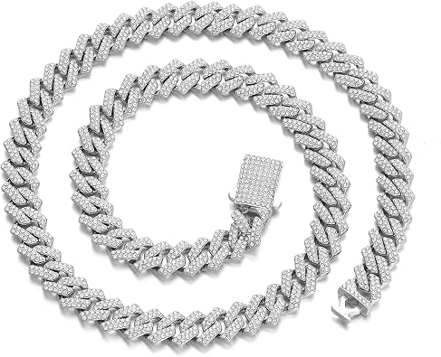 Iced Out Cuban Link Chain 10MM Silver/Gold Plated Cubic Zirconia Necklace Miami Bling Hip Hop Chain Gift for Men Women