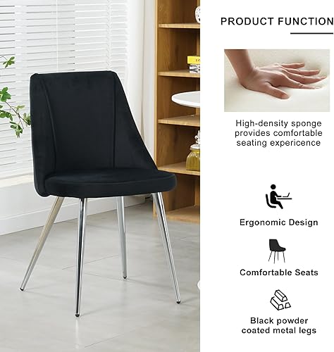 Miniatura 5 de Juego de 4 sillas de comedor modernas, sillas decorativas de terciopelo de mediados de siglo con respaldo copetudo, sillas de cocina con patas de