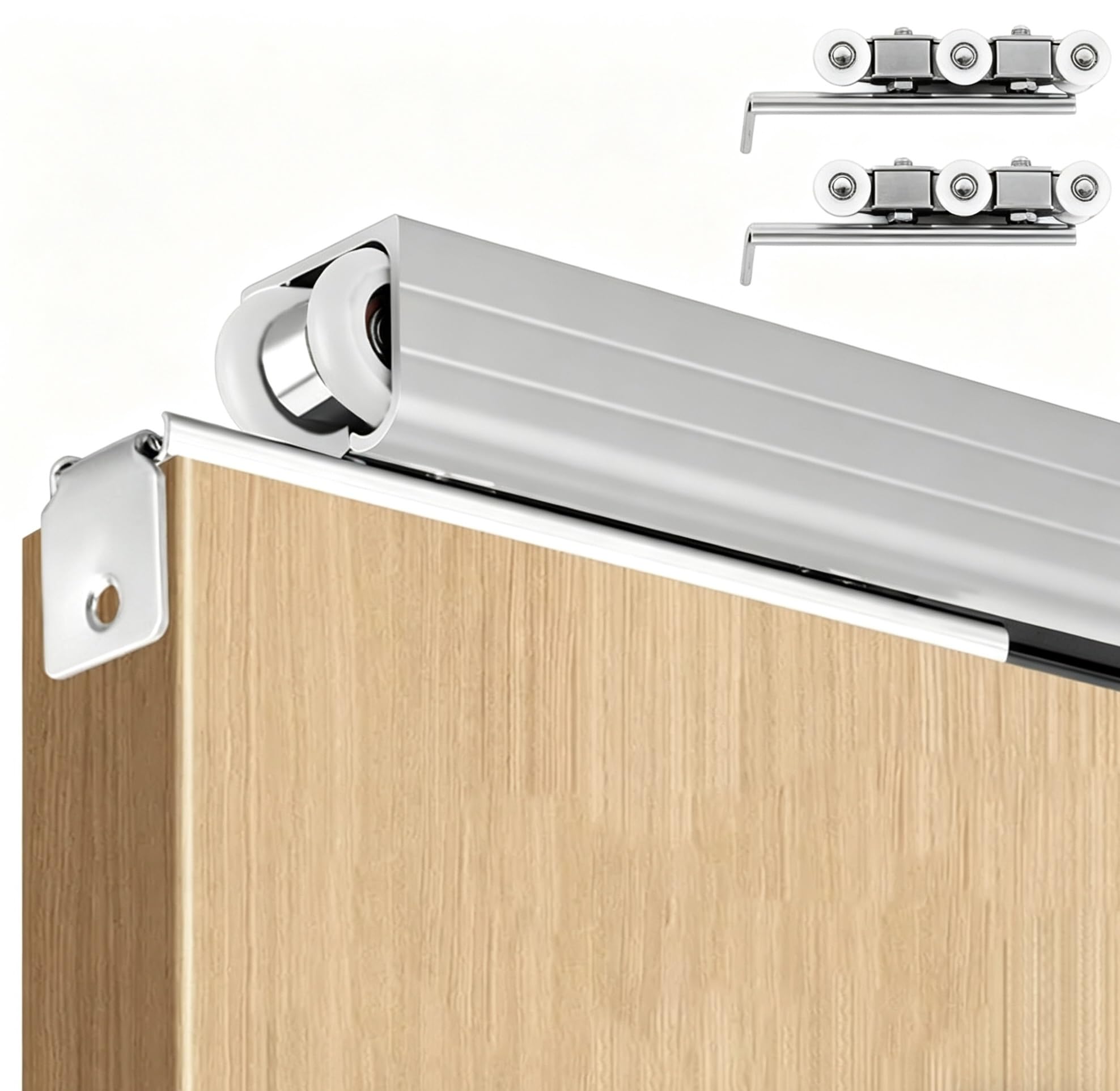 Sliding Door Track, Sliding Door Track Kit Ceiling Mount Hardware Roller Set(Silver,3.9m(12.8ft))