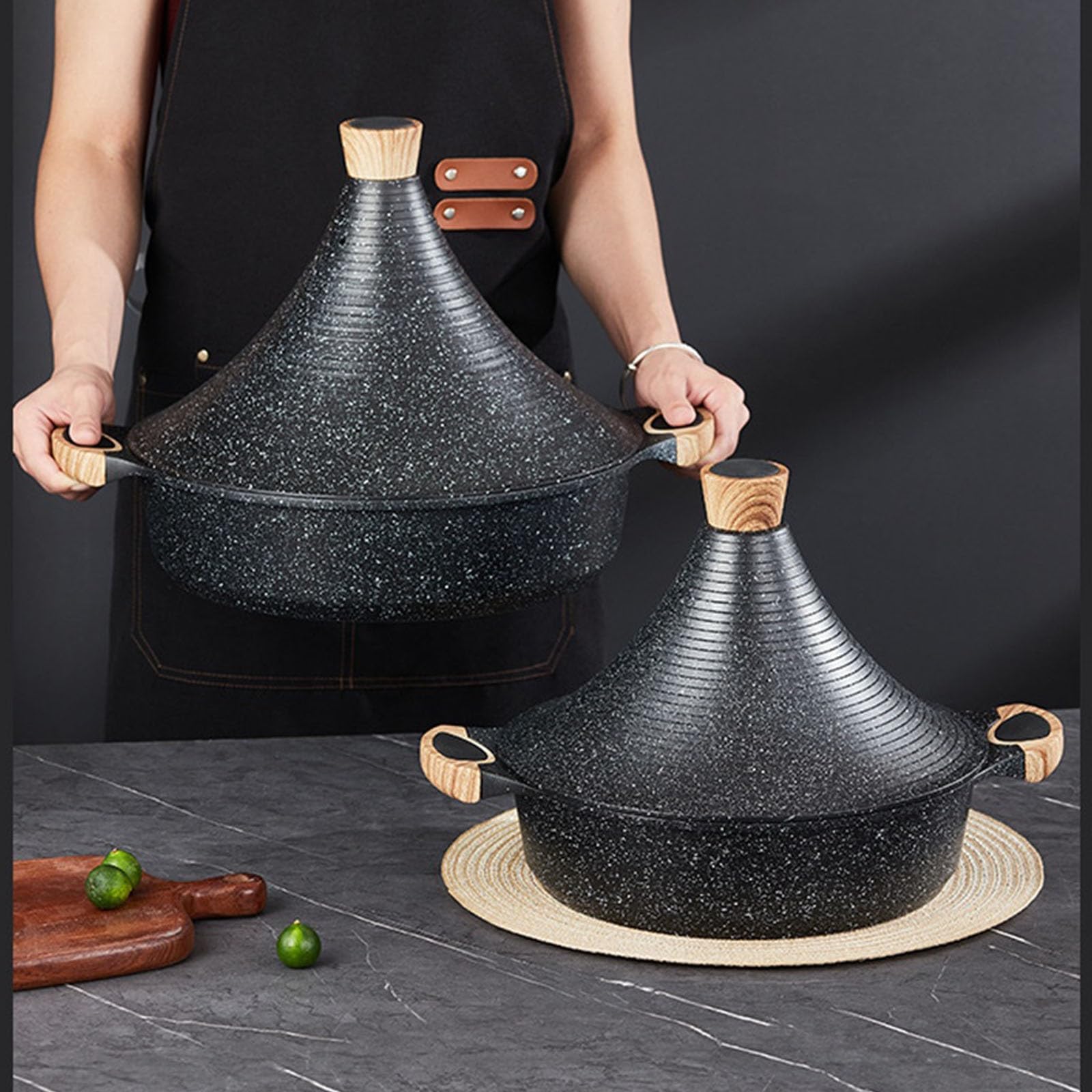 Großes Fassungsvermögen Tajine Topf Zum Kochen Keramik Auflaufform Tagine Marokko Mit Holzgriff, Zum Langsamen Garen, Feuchtigkeit Bewahren(5.8L)