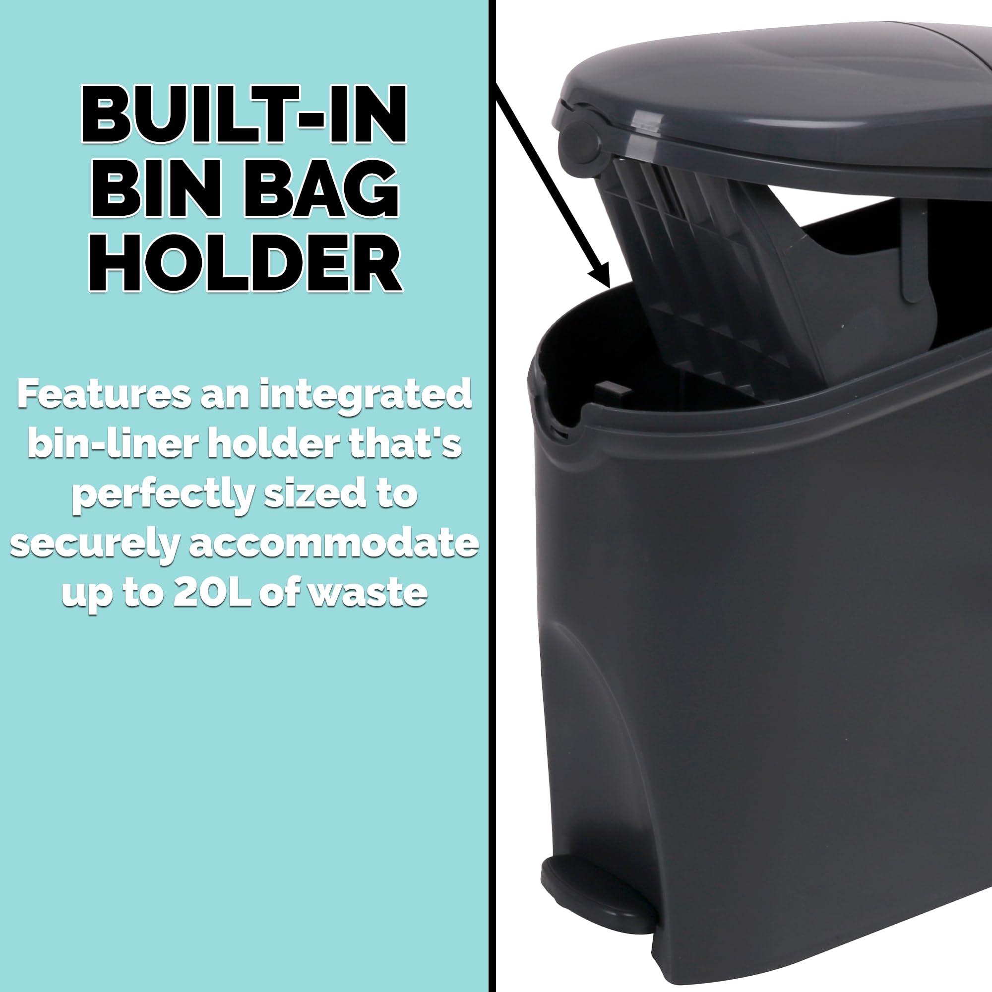 Poubelle de salle de bain 20 L Slimline - Hygiénique - Corbeille à pédale pour femme et bébé - Poubelles de salle de bain 20 litres - Gris