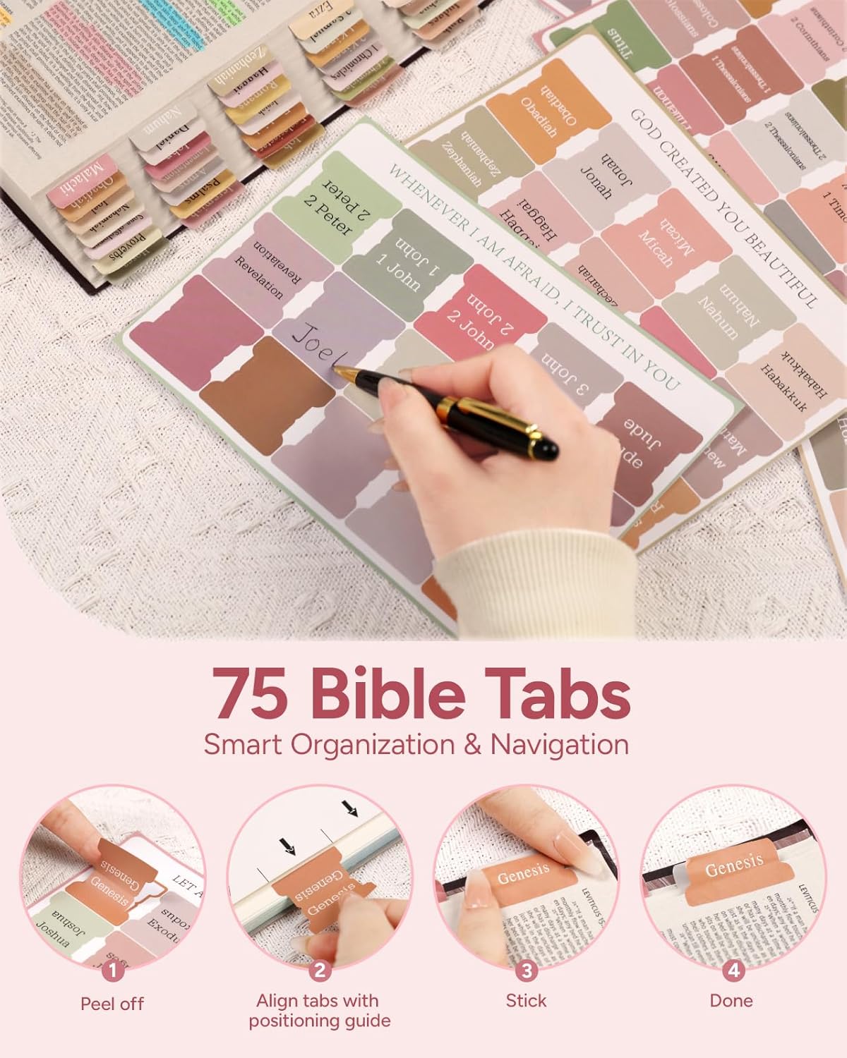 BellaHold Bible Study Kit for Women and Girls – 50PCS Journaling Supplies, 11 Bible Accessories, No-Bleed Highlighters, Pens, Bible Tabs, Large Pencil Case, Christian Gift (Light Pink)
