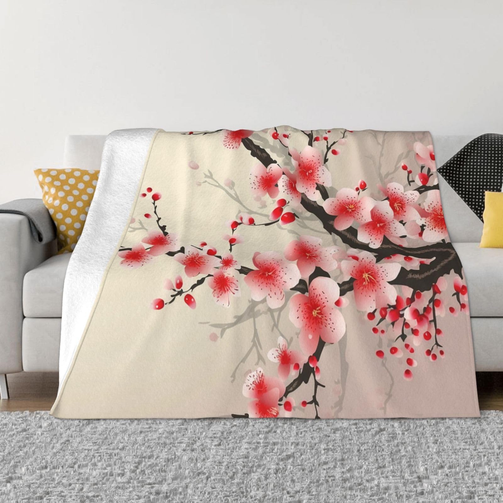 Couverture pour canapé 203x152 cm imprimé floral japonais en flanelle de microfibre