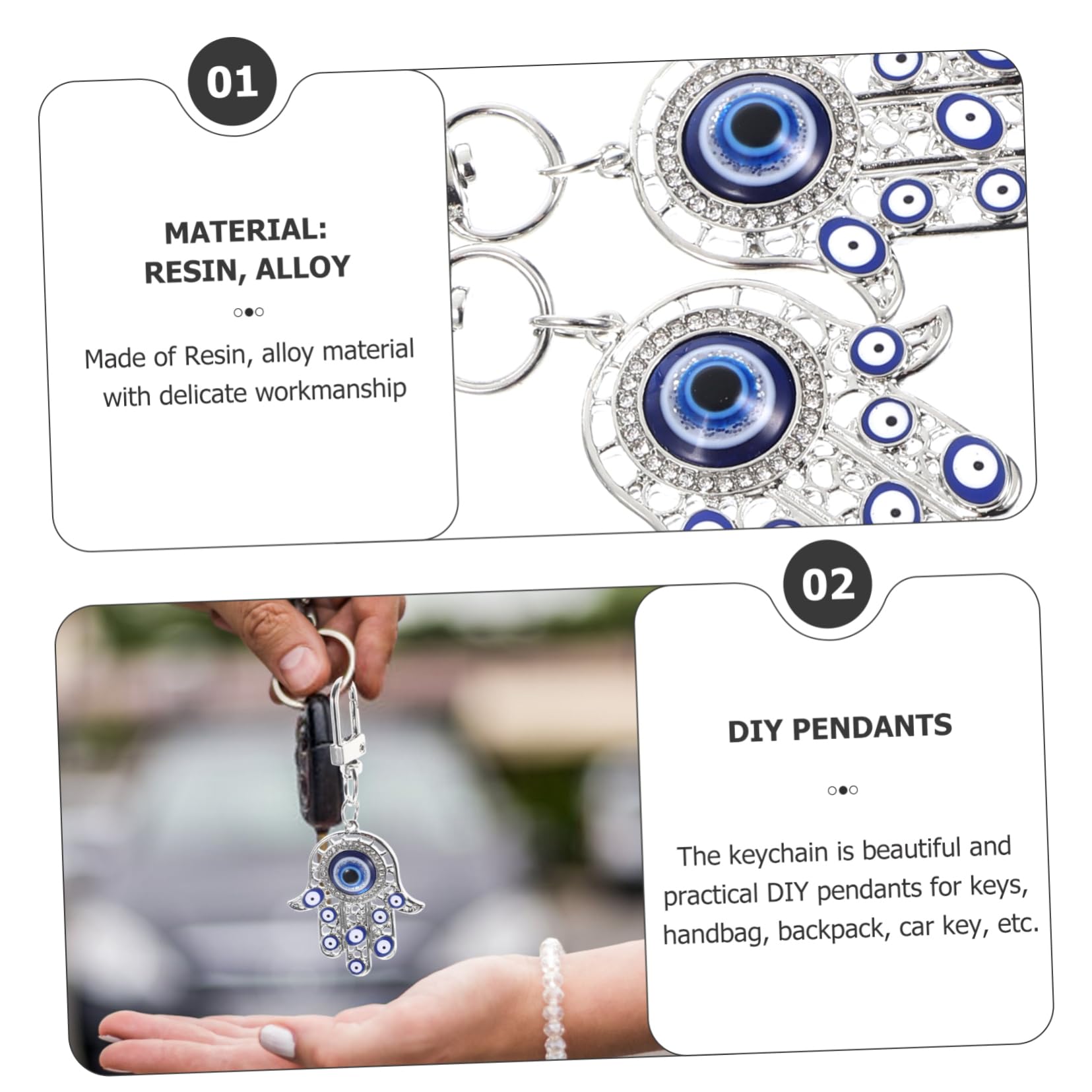 Vaguelly 20piezas Llavero De Mano De Fátima Ojo Maligno Colgante Decorativo Para Bolsos Amuleto De Protección Diseño Compacto y Ligero Para y Uso Diario