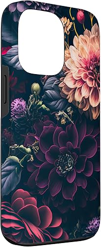 Miniatura 3 de Funda para iPhone 13 Pro con diseño de flores de dalia Moody Dark Floral Rosa y Púrpura