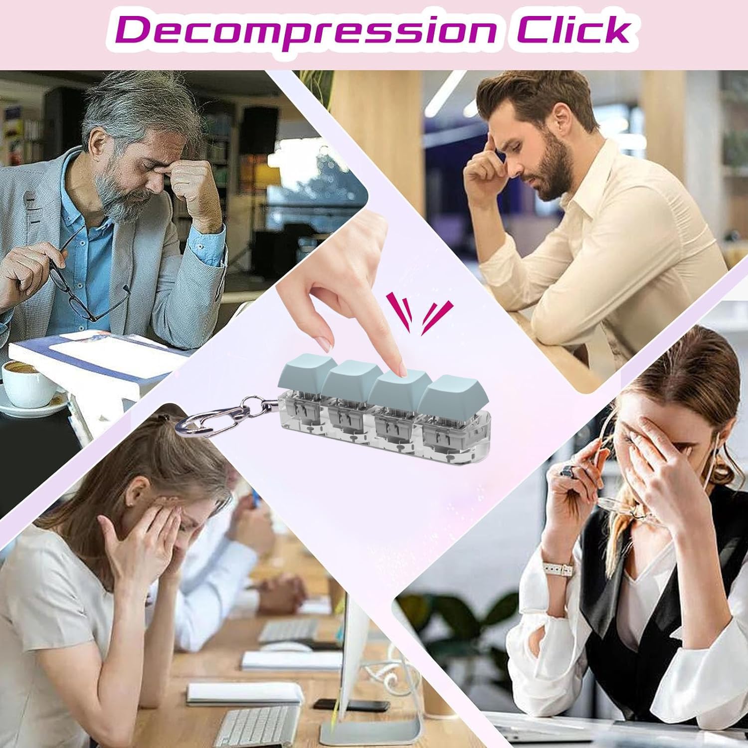 Byhoo Fidget Clicker Silenzioso - Portachiavi Antistress Con 4 Tasti Colore E Suono Variabile | Giocattolo Da Ufficio E Biblioteca