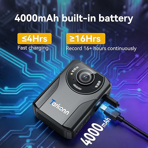 Miniatura 3 de Cámara corporal, cámara corporal FHD 1080P con visión nocturna, batería de 4000 mAh, GPS, cámara desgastada por el cuerpo 64G para la aplicación