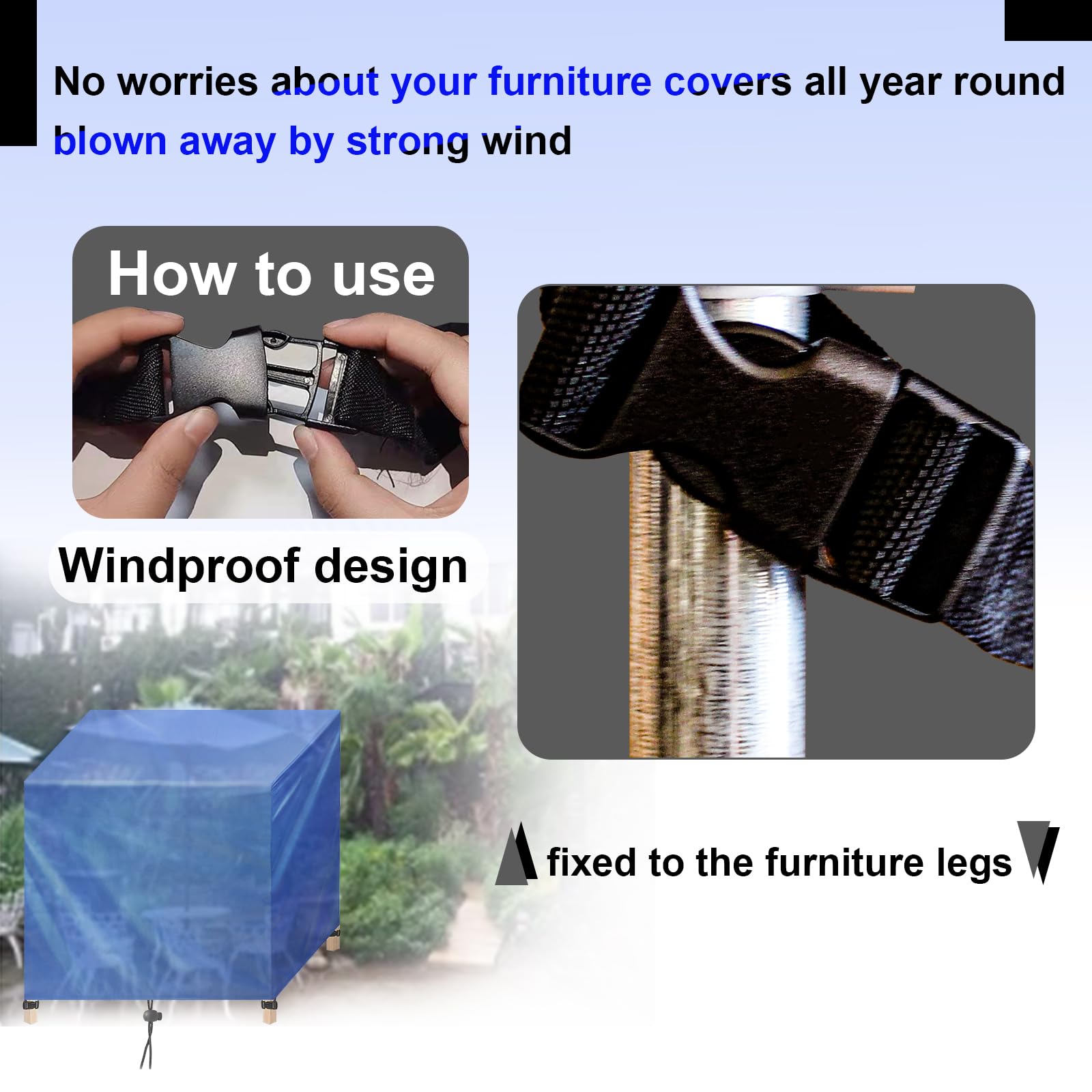 Coperture per Mobili da Giardino 70x70x50cm,Tessuto Oxford 420D, Copertura Tavolo Esterno Impermeabile,Telo Copri Tavolo Esterno,Antivento Anti-UV, Copritavolo da Esterno Quadrato,Blu