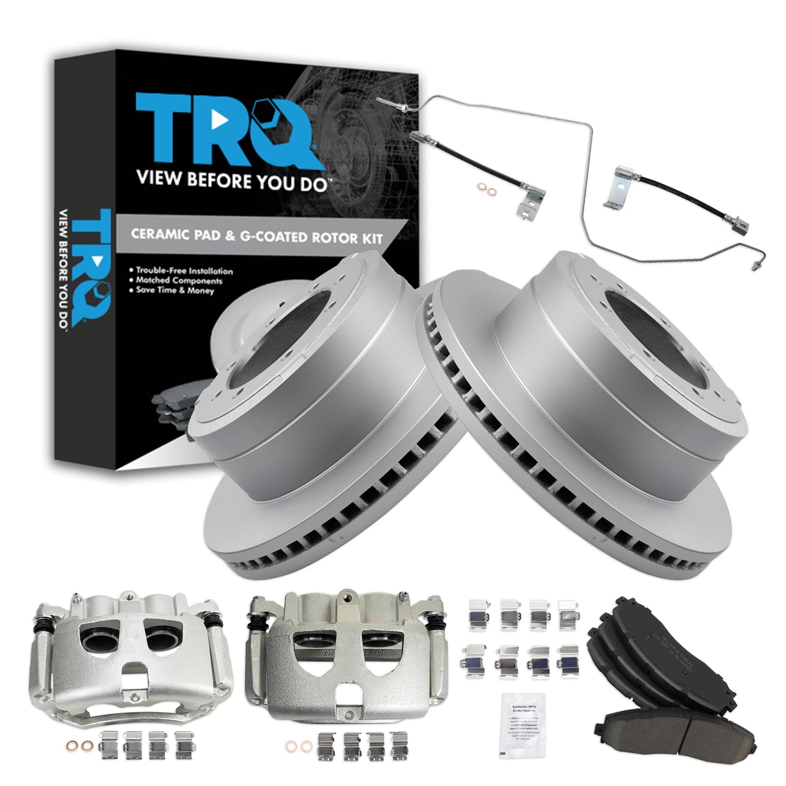 TRQ Brake Pad &amp; Rotor Kit Premium G-Coated Ceramic Compatible with 2017-2019 Ford F-350 Super Duty