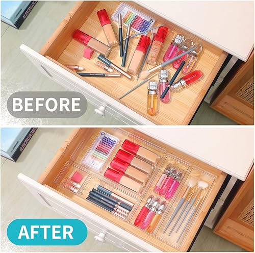 Miniatura 3 de Organizador de cajones de plástico transparente, 25 unidades, 4 tamaños, organizadores de cocina y accesorios de oficina, cajones apilables para