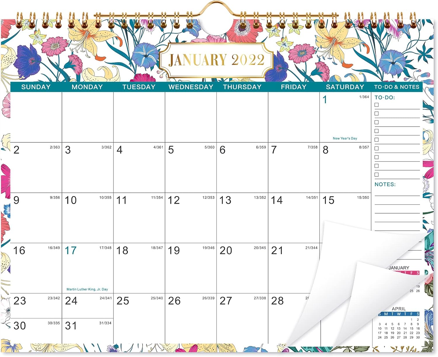 2022 Wall Calendar - 12 Months Calendar 2022, Jan 2022 - Dec 2022, 14.8 x 11.4 Inches, Wall Calendar 2022 with Julian Date, Marked Holiday, Large Blocks and Twin-Wire Binding