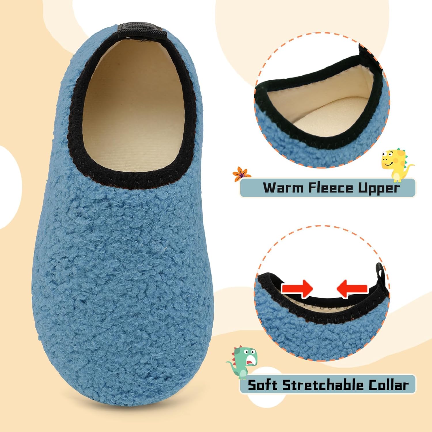 QFH Toddler Slippers Boys Girls Indoor Comfy Slippers Kids Barefoot Walking Shoes with Soft Velvet Lining Winter Warm Sock Shoes - Image 3